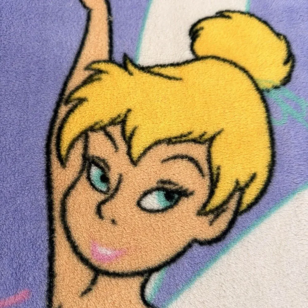 Disney Tinkerbell Fairy Purple Fleece Throw Blanket Butterfly Wand Floral Y2K